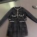 Women's Clothing Elegant Women's Tweed Skirt Set With Houndstooth Print - Bodycon Short Skirt Outfit, Black Tweed Skirt Set With Houndstooth Print_ecoleips.com