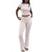 Women's Casual 2 Piece Set mid Waist Flared Pants Leggings Short Top Y2K Style Full Length Polyester Spring/Autumn Wear_ecoleips.com