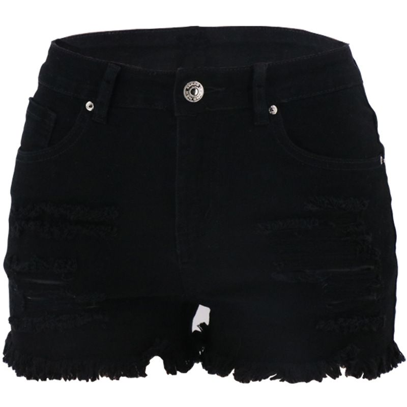 Women's Clothing Hole Washed Black And White High Waist Temperament Commuter Women's Denim Shorts_ecoleips.com