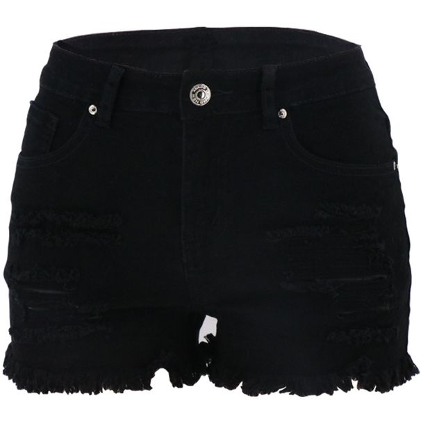 Women's Clothing Hole Washed Black And White High Waist Temperament Commuter Women's Denim Shorts_ecoleips.com