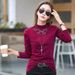 2025 Autumn And Winter Lace Warm Bottom Shirt For Women's New Fashionable Temperament, Slim Fit, Long Sleeved Velvet_ecoleips.com