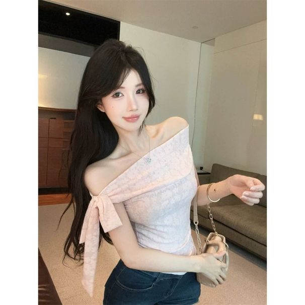 Pink Off-shoulder Halter Neck Camisole For Women, Summer Pure And Sexy Style, Stunning One-shoulder Tube Top_ecoleips.com