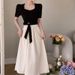 Plus-size Women's Curvy Women, Elegant Patchwork Waist-cinching A-line Dress, Mid-length French-style Tummy-concealing_ecoleips.com