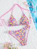 Women's Floral Two Piece Beach Swimsuit Bikini European American Style Strappy Sexy Summer Swimwear_ecoleips.com