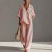Women's Casual Loose V Neck Top And Wide Leg Pants Set - Comfortable Regular Fit Summer Outfit_ecoleips.com
