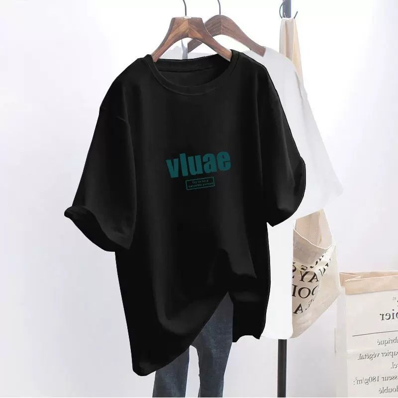 Women's plus Size Casual T-Shirt Mid-Length Loose Style White Short-Sleeved Fashionable And Versatile for Summer_ecoleips.com