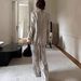 European And American 2026 Sparkling Silver Sequined V-Neck Suit Jacket And Wide Leg Pants Two-Piece Set_ecoleips.com