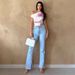 Hibiscus Flower Print Asymmetrical Neckline Short Top for Women Sexy European American Style Hot Girl Waist Design Vest Top_ecoleips.com