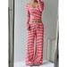 K New Striped High Waist Slimming Wide Leg Pants Set For Women_ecoleips.com