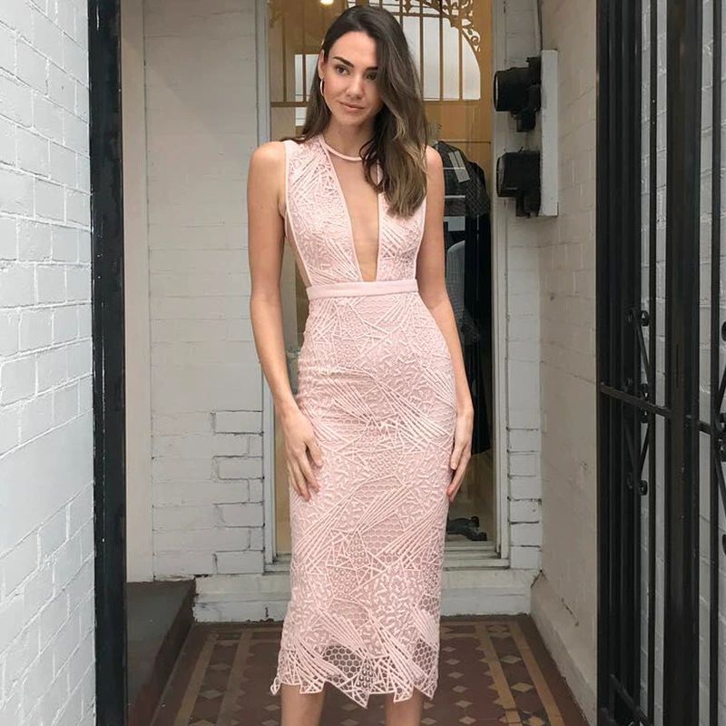 European And American Foreign Trade New Wedding Sexy Lace Slim-fit Bodycon Evening Dress_ecoleips.com