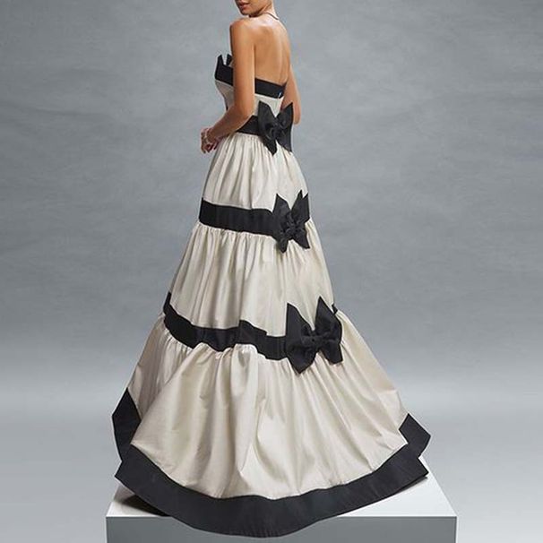 Women's Clothing Elegant Long Skirt For Women Spring New Tube Top Striped Bow Decoration Dress For Women_ecoleips.com