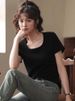 MISHOW Short Sleeve T-shirts Women Spring Solid Square-neck Top Elegant Woman Clothes Office Lady Cotton Tees MXC12T0641_ecoleips.com