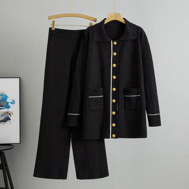Women’s Clothing Knitted Casual Two Piece Suits For Women In Autumn And Winter, Mid Length Long Sleeved Sweater And Trousers Suits_ecoleips.com