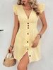 New Fashion Women's Summer Temperament Striped Printed V-Neck Feifei Sleeve Dress_ecoleips.com