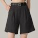 2025s 2025 Spring/Summer New Casual Versatile High-End Suit Shorts Slimming Design High-Waisted Five-Point Wide-Leg Pants_ecoleips.com