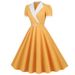 Vintage Contrast Lapels Crossbody Stand-Up Collar Lace-Up Short Sleeves Large Swing Bridesmaid Dresses Photo Dresses Who_ecoleips.com