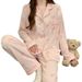 Pink Bow Dtie Design Pajamas For Women Long Sleeve Top & Elastic Waist Pants Pajamas Set Harajuku Style Casual New Home Wear_ecoleips.com