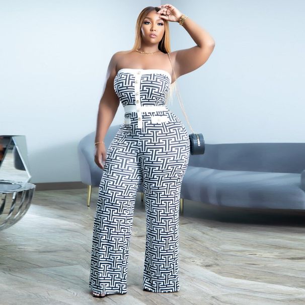 Women's Clothing ZQS10229 Hot sale sexy fancy chest wrap large size printed jumpsuit nightclub outfit_ecoleips.com