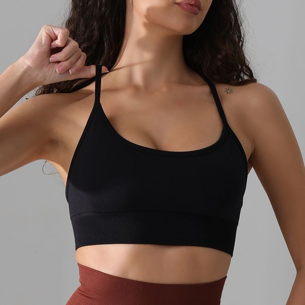 European New Cross Back Yoga Bra Women's Yoga Clothes Top Sports Underwear Outdoor Running Fitness Bra_ecoleips.com