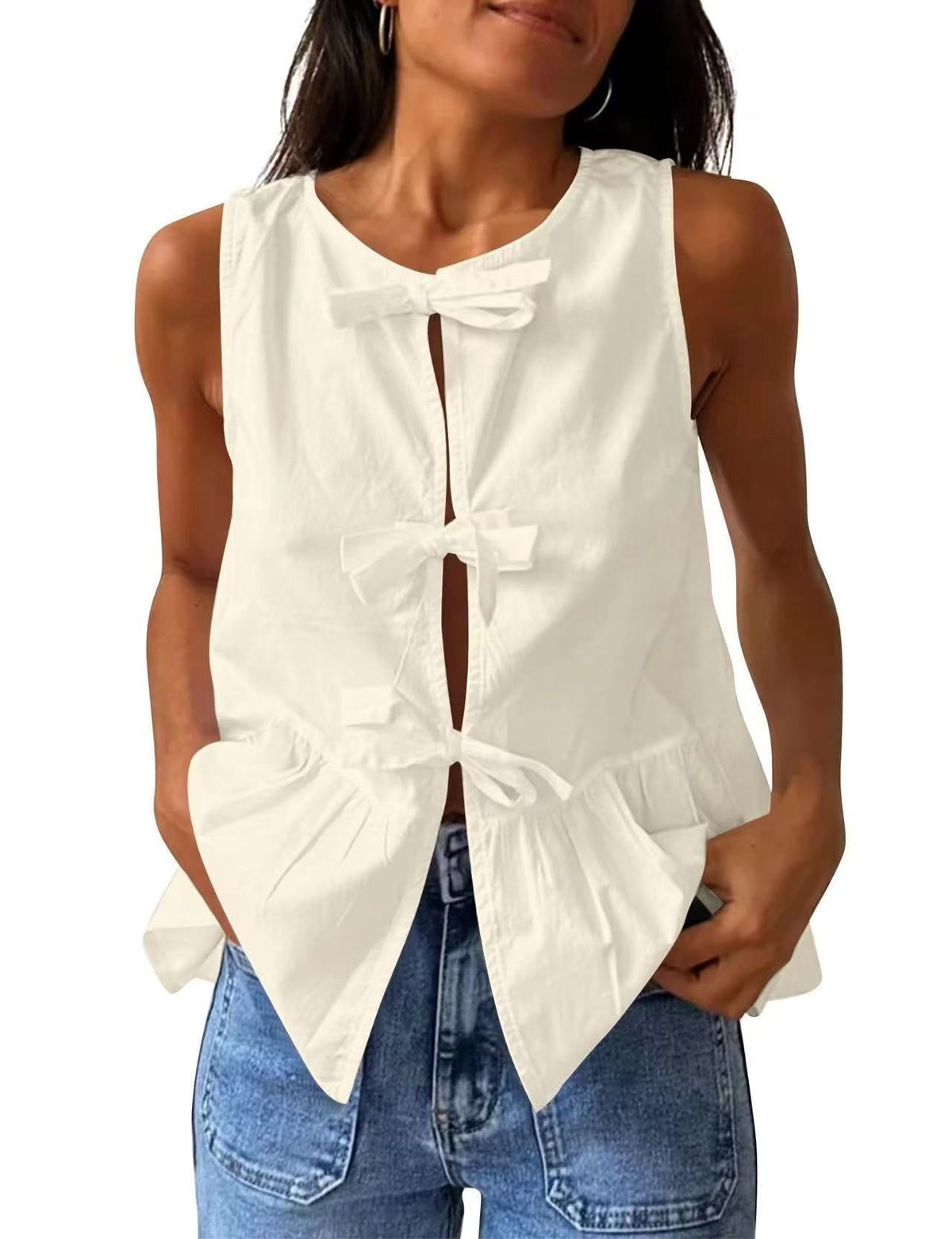 Women's Clothing Spring And Summer Women's Sleeveless Cardigan Solid Color Cotton Strap Top Vest Women's Clothing_ecoleips.com