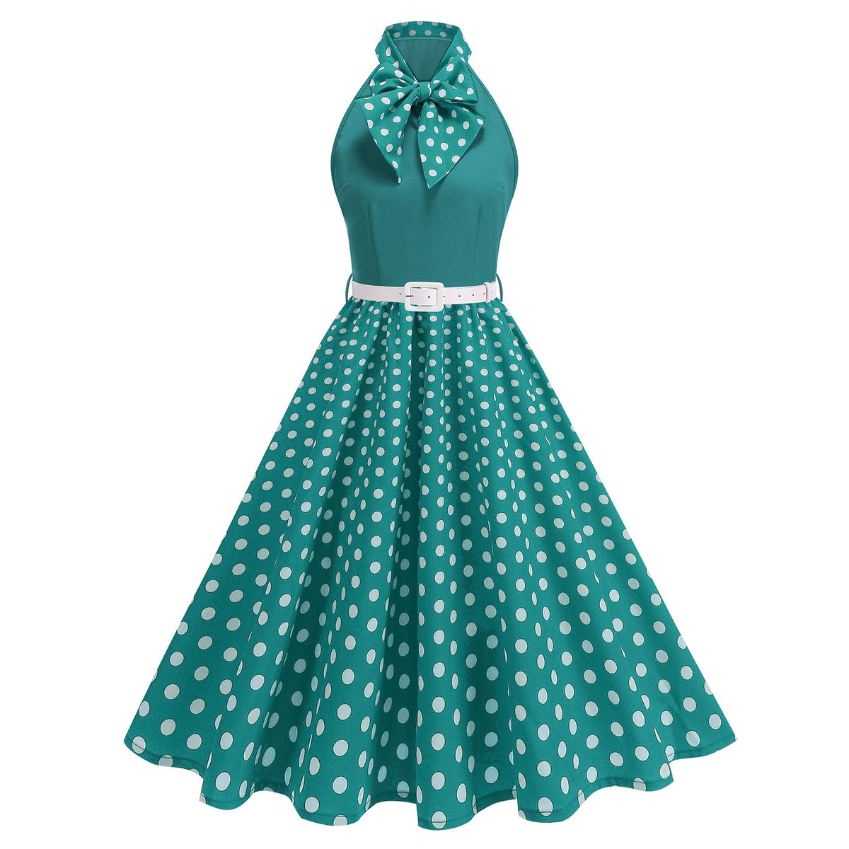 Vintage Floral Polka Dot Print Shift Dress With Large Lapel Collar, Sleeveless Midi Dress For Women, Retro Inspired Elegant Daily Wear_ecoleips.com