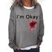 Women's Clothing I'M OKAY printed sweatshirt women's loose bat long sleeve top_ecoleips.com