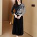 European Style Autumn Fashion Pleated Round-Neck Patchwork Slim-Fit Slimming Dress Mid-Length Pleated Skirt_ecoleips.com