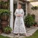 M385# Flared Sleeve Maxi Dress – Turkish-Inspired Elegance With Stand Collar (White/Blue, M-XXL)_ecoleips.com