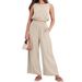 Women's Casual Two Piece Set Round Neck Sleeveless High Waist Wide Leg Elastic Hem Spring_ecoleips.com