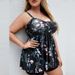 Women's Clothing Skirt Split Bikini Flower Print Hollow Pleated Boxer Briefs Swimsuit_ecoleips.com