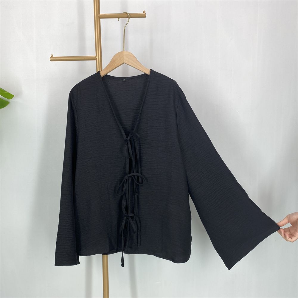 Versatile Slim Fit V Neck Shirt Women's Blouse_ecoleips.com