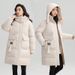 Women's Winter Long Puffer Coat With Hood, Oversized Fit, Thickened Down Alternative, Multiple Pockets, Knee-length Warm Jacket_ecoleips.com