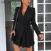 Women's Clothing Solid Color Lace-Up Pleated Suit Jacket Dress Long Sleeve Polyester Blazer For Autumn Winter_ecoleips.com