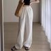 Suitable For All Seasons 2024 Summer High-Quality White For Women, High Waist, Draped, Petite Casual Pants, Cotton Linen Floor-Length Pants_ecoleips.com