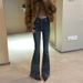 Retro Blue Flared Jeans For Women Heavy Duty Rhinestone Embellished Slim Fit And Flattering Spring New Style_ecoleips.com