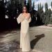 Women's Clothing Women's Sexy Slim Dress V-Neck Shawl Sleeve Hollow White Skirt_ecoleips.com
