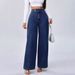 Women's High-Waisted Wide-Leg Jeans Retro Dark Blue Button Design Autumn Winter plus Size Casual Comfortable Fit_ecoleips.com