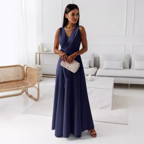 2025 Summer New Fashion Women's Dress Tie-neck V-neck Long Evening Gown Dress For Women Party Gala_ecoleips.com