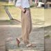 Suitable For All Seasons High-End Pure Linen Curved Knife For Women, Summer Thin Plus Size High Slimming Loose Advanced Elastic Waist Casual Long_ecoleips.com