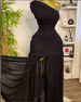K Women's New Solid Color Sleeveless Sloping Collar Pleated Slim Fit Slit Long Dress. No Necklaces Or Other Accessories_ecoleips.com