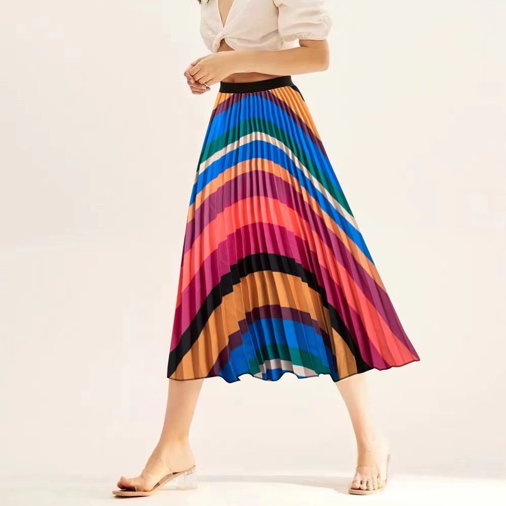 Women's High-Waisted Gradient Pleated Skirt Slimming_ecoleips.com