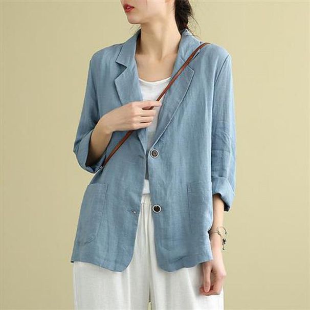 Loose Cotton Mini Suit Spring And Summer New Linen Top Versatile Long Sleeved Casual Temperament Jacket For Women_ecoleips.com