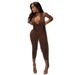 Women's Slim Fit Sports Commuter Jumpsuit V Neck Tie Up European American Style Trendy Solid Color_ecoleips.com