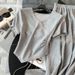 Women's Clothing Summer New Fashion Suit Skirt Gray Round Neck Short Sleeved Top Half Length Skirt Two Piece Suit Trendy_ecoleips.com