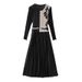 European-Style Pleated Autumn Floral Plus-Size Elegant Fashionable Waist-Cinching Slimming Dress_ecoleips.com