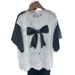 Women's Style Hollowed Out Lace Patchwork Denim Bow Short Sleeve T-Shirt Loose Fashionable Top For Summer_ecoleips.com
