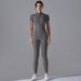 LazyZoom Solid Color Zipper Short Sleeve Jumpsuit For Women, High Elasticity Slimming Dance Fitness One-Piece Sports Yoga Wear_ecoleips.com