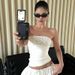 European And American Style 2025 New Splicing Sequined Tube Top White Sleeveless Slim-fitting Design Sense One-word Collar Sexy Summer Woman_ecoleips.com