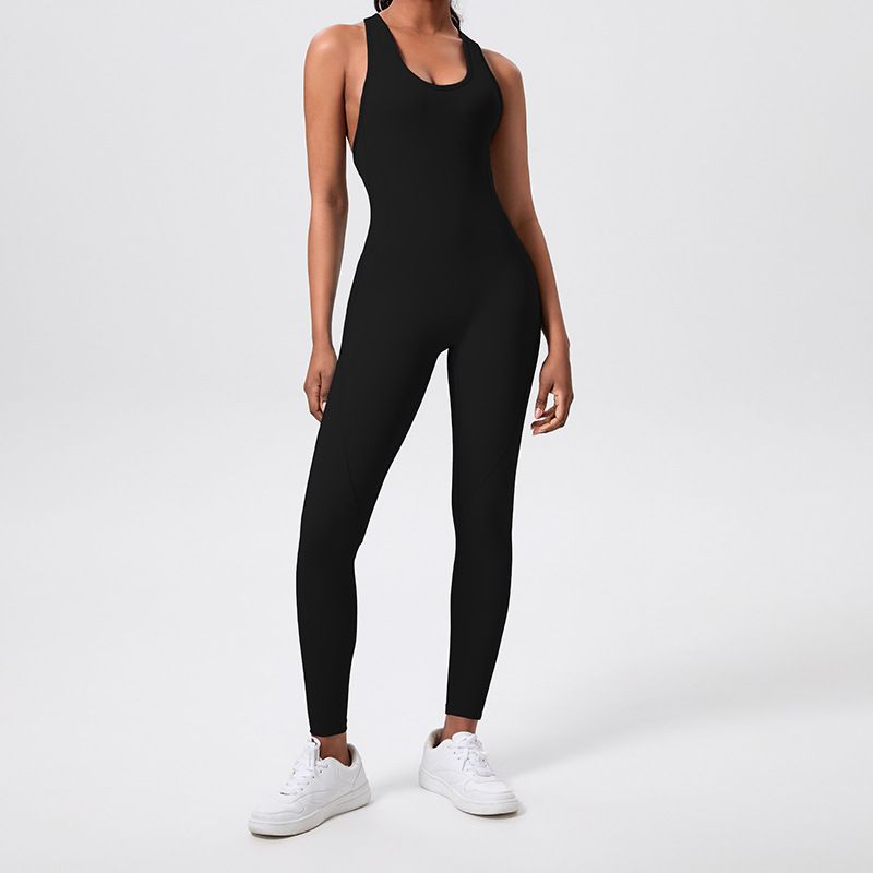 Women's Backless Sports Yoga Bodysuit Tight Fitting Waist Cinching Fitness_ecoleips.com