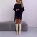 Women's Casual Loose Pullover Sweatshirt Lace Trim Slit Mid Length Fashion Autumn_ecoleips.com